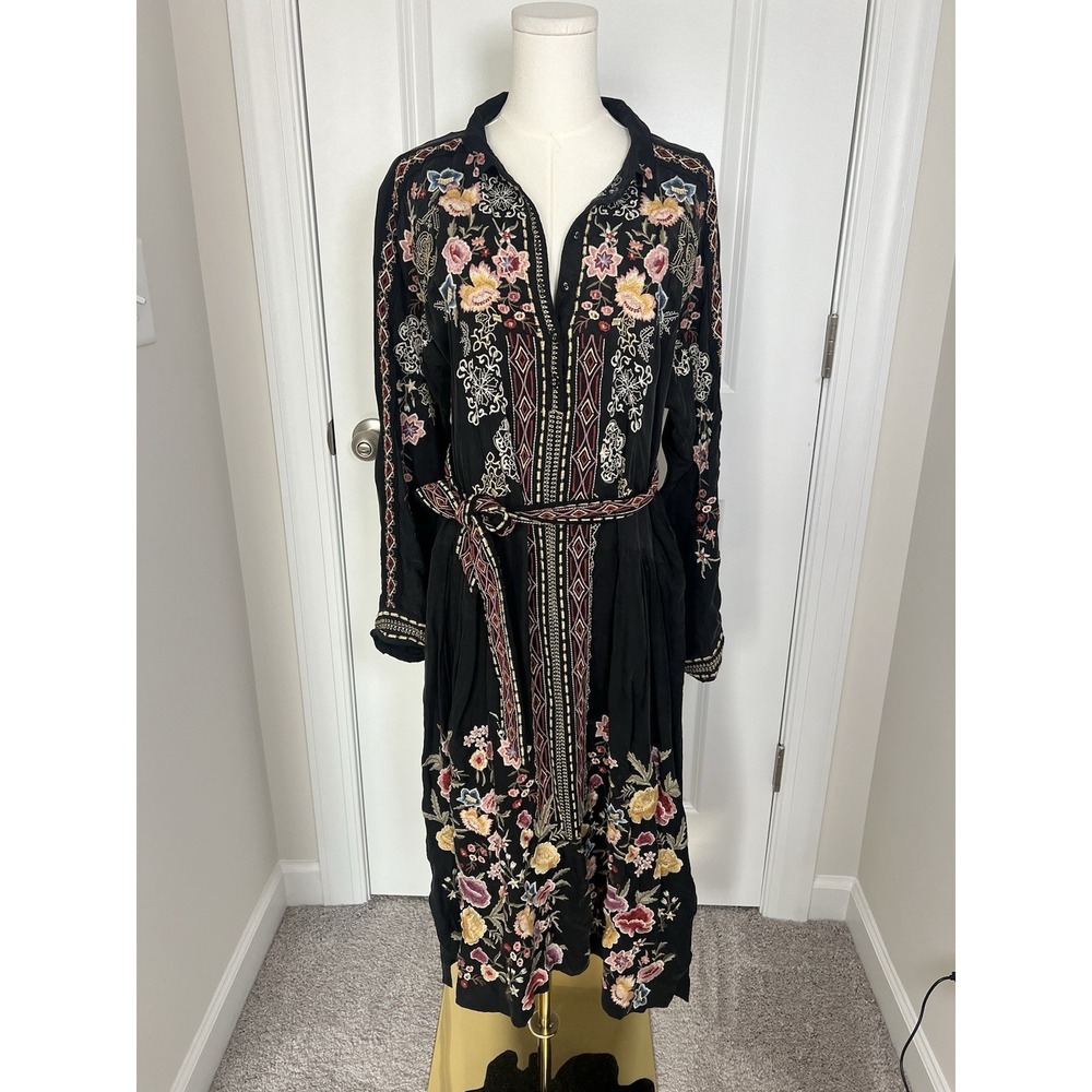 Johnny Was Biya Collection Fairlie Midi Dress Boho Embroidered Floral Medium